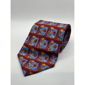 Ermenegildo Zegna Men's Tie Red Blue Flower Design 100% Silk Italy